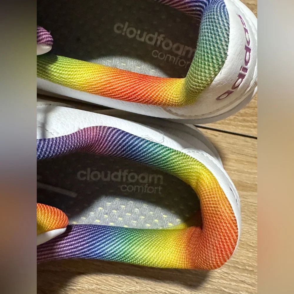 Adidas Shoes Womens 7 Grand Court Rainbow heart Low Top Sneakers H01054 White - Picture 9 of 10